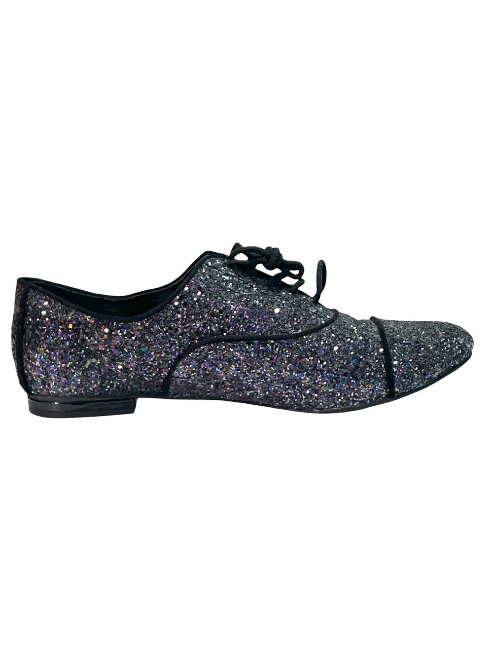 GB Gianni Bini 8.5M Black Iridescent Glitter Oxford Lace-Up Flats